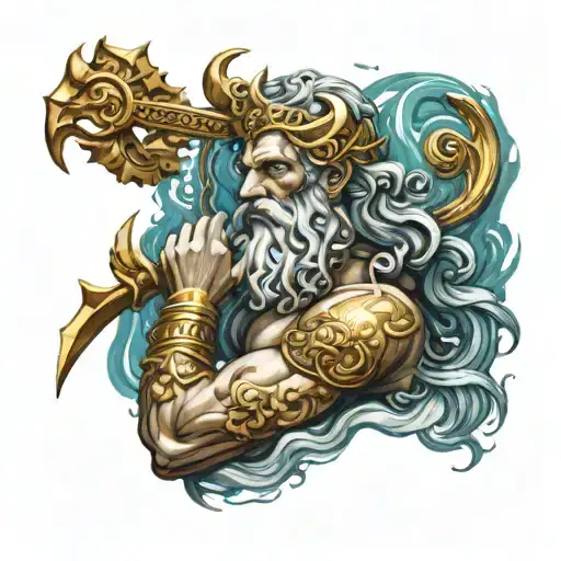 Poseidon (or Neptunus to the Romans) is one of the gods in Greek mythology, and is the god of the sea, ocean, earthquake tattoo design idea