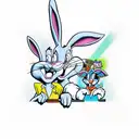 bugs bunny, timmy turner, and scooby doo all holding glocks with pounds of weed on the ground in front of them tattoo design idea