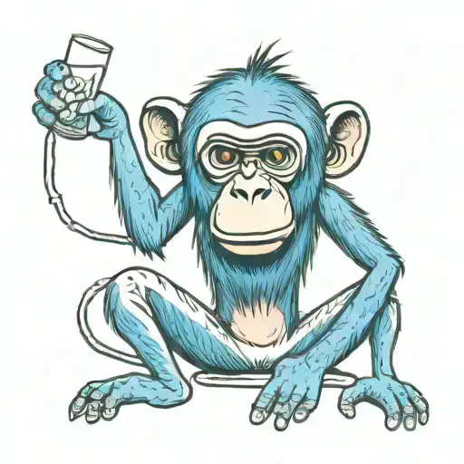 Blue Monkey drining alcohol tattoo design idea