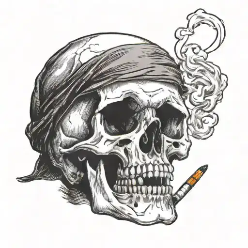 skull smoking a cigarette. "Panta Rei" simple writing. tattoo design idea
