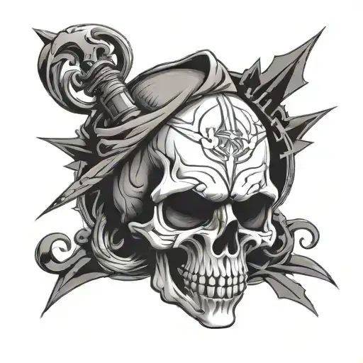 Skull crying. Panta Rei written in the image. Geometrical style. tattoo design idea