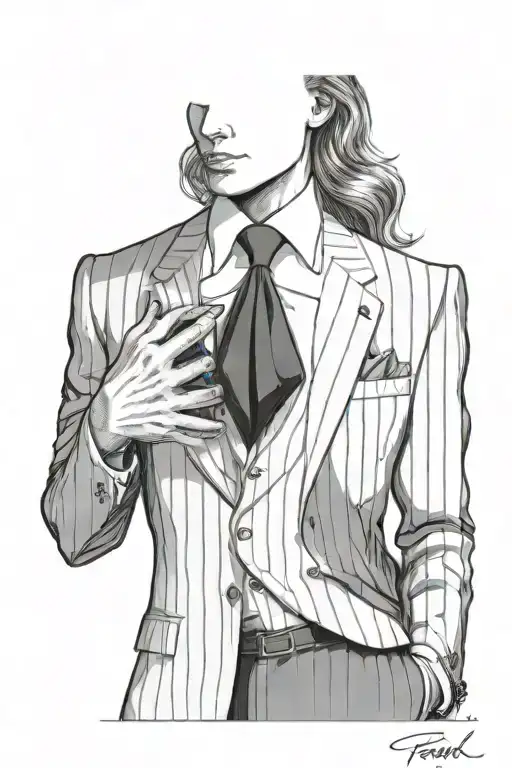 italian full pin stripe suit and pants from the front  tattoo design idea