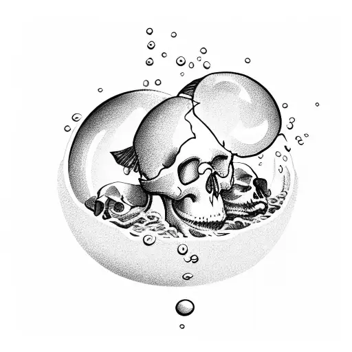 Two souls with skull heads swimming in a fishbowl. tattoo design idea