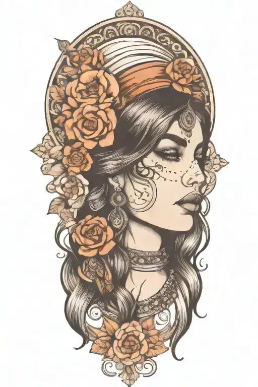 gypsy girl outlines  tattoo design idea