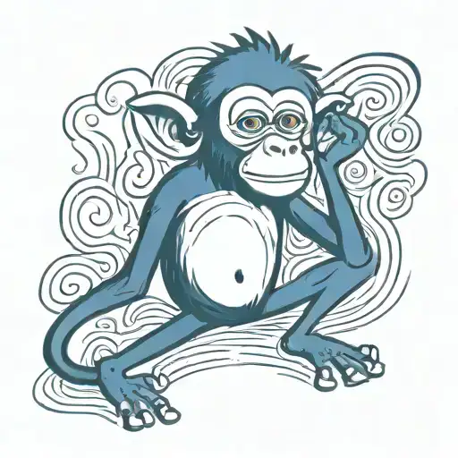 Blue Monkey snorting white powder tattoo design idea