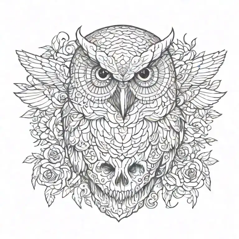 Owl on skull tattoo design idea