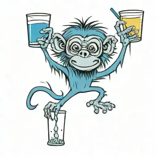 Blue Monkey drining alcohol tattoo design idea