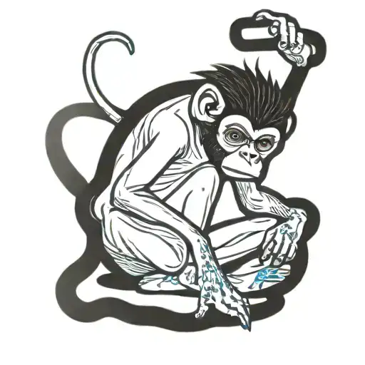 Blue Monkey doing cokaine tattoo design idea