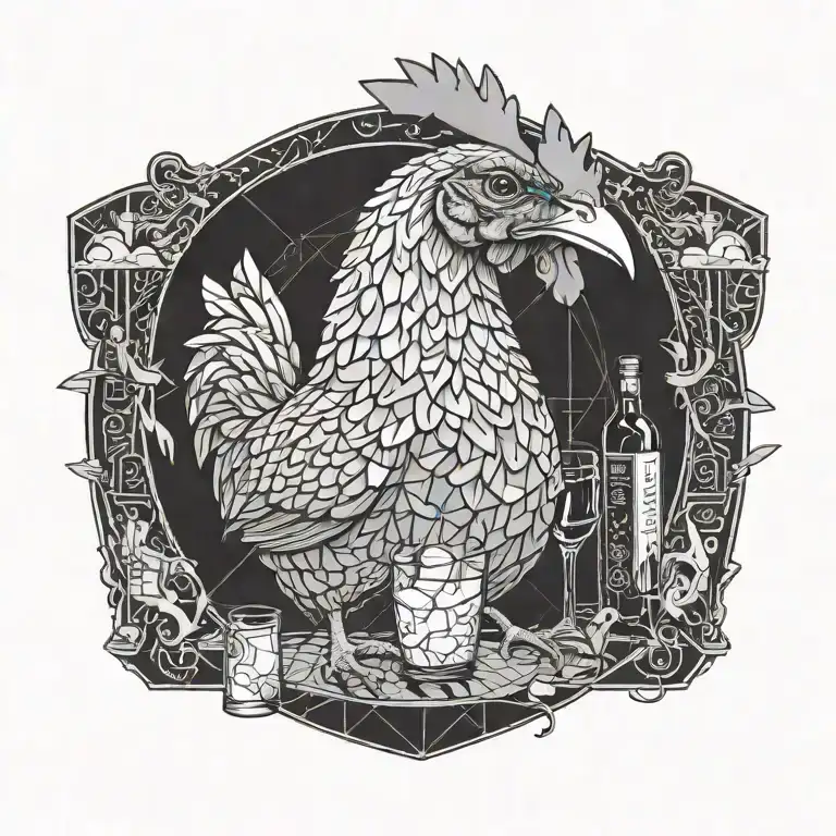 Chicken sitting on bojack horseman drinking alcohol tattoo design idea