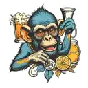Blue Monkey drining alcohol tattoo design idea