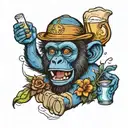 Blue Monkey drining alcohol tattoo design idea