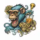Blue Monkey drining alcohol tattoo design idea