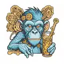 Blue Monkey drining alcohol tattoo design idea