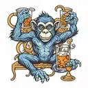 Blue Monkey drining alcohol tattoo design idea