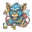 Blue Monkey drining alcohol tattoo design idea