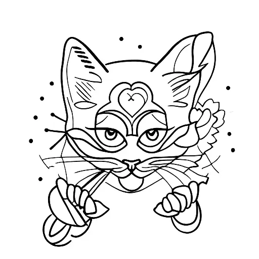 a girl holding six fat cats tattoo design idea