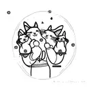 a girl holding six fat cats tattoo design idea