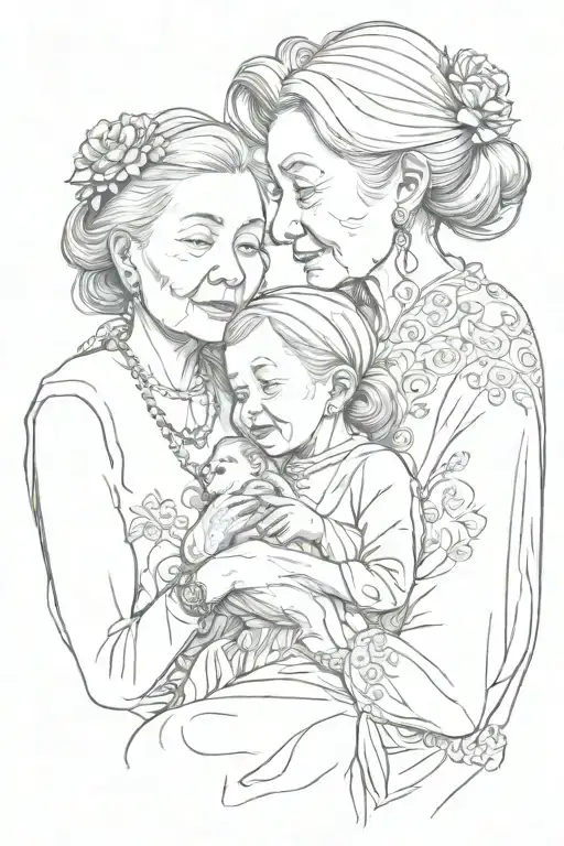 Old women and miniature version of her as her granddaughter  tattoo design idea