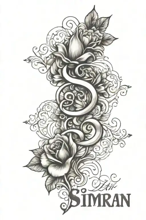 Simran Name in hindi along with Heart shape  tattoo design idea