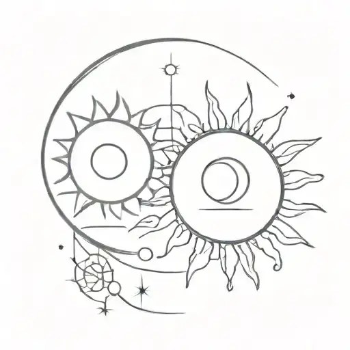 moon and sun in an atom tattoo design idea