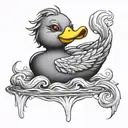 A rubber ducky transformed into a mythical creature tattoo design idea