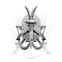 gladiators, weapons, sword, spear, chain tattoo design idea