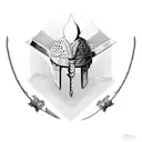 gladiators, weapons, sword, spear, chain tattoo design idea