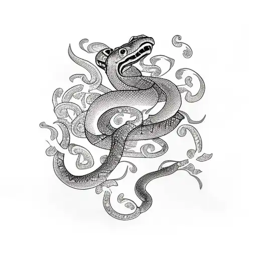 dagger, snake, butterflies tattoo design idea