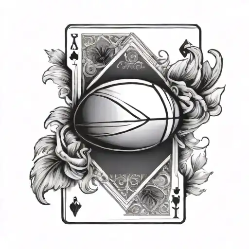 rugby ball and playing card tattoo design idea