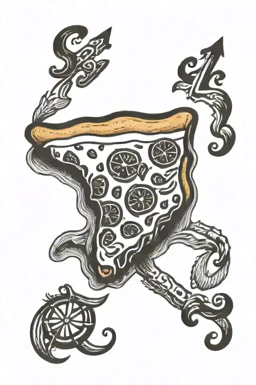 slice of pepperoni pizza with the word "Scoundrel" tattoo design idea