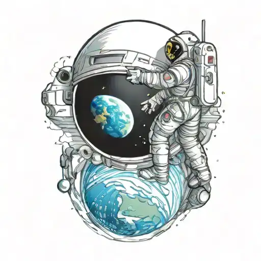luxury nature cars orbiting astronaut with Earth tattoo design idea