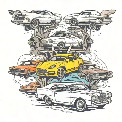 luxury nature cars orbiting tattoo design idea