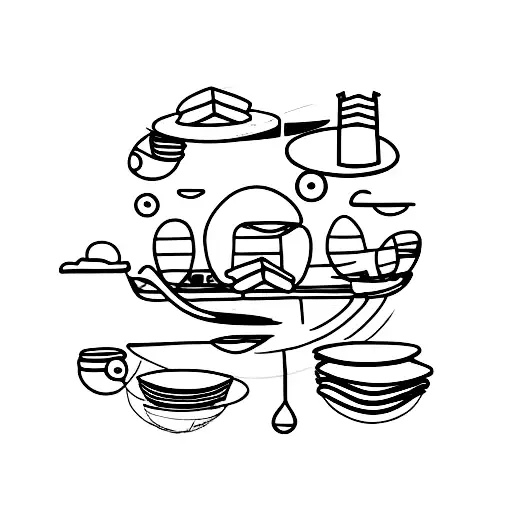 A minimalist tattoo of a tiny airplane flying over a plate of delicious food, representing your love for travel and food. tattoo design idea