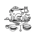 A minimalist tattoo of a tiny airplane flying over a plate of delicious food, representing your love for travel and food. tattoo design idea
