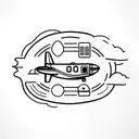 A minimalist tattoo of a tiny airplane flying over a plate of delicious food, representing your love for travel and food. tattoo design idea