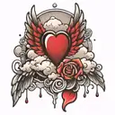 clouds wings and heart with tear drops coming from the clouda tattoo design idea