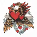 clouds wings and heart with tear drops coming from the clouda tattoo design idea