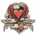 clouds wings and heart with tear drops coming from the clouda tattoo design idea