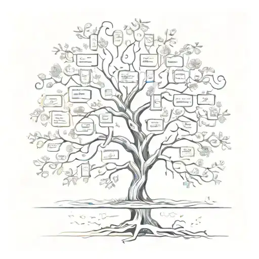 tree made of names incorporated representing family : andre Sara Nimrod Rami Inbal Asher tattoo design idea