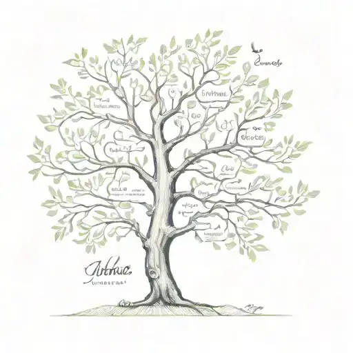 tree made of names incorporated representing family : andre Sara Nimrod Rami Inbal Asher tattoo design idea