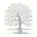 tree made of names incorporated representing family : andre Sara Nimrod Rami Inbal Asher tattoo design idea