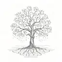 tree made of names incorporated representing family : andre Sara Nimrod Rami Inbal Asher tattoo design idea