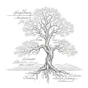 tree made of names incorporated representing family : andre Sara Nimrod Rami Inbal Asher tattoo design idea