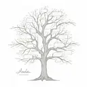 tree made of names incorporated representing family : andre Sara Nimrod Rami Inbal Asher tattoo design idea
