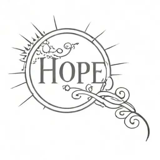 sun and Word "hope" written underneath tattoo design idea