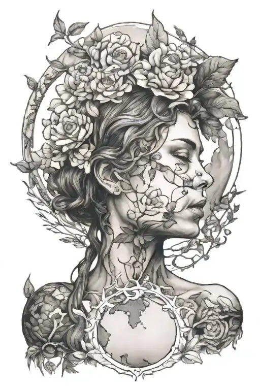 Gaia Holding Earth with nature tattoo design idea