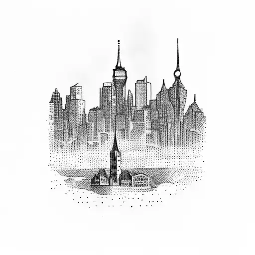 Zurich and New York skyline tattoo design idea