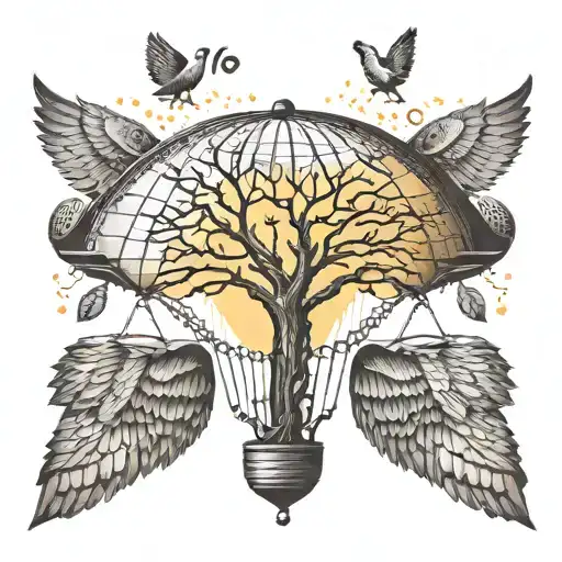 Parachute wings with binary code and tree of life tattoo design idea