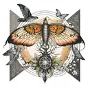 Parachute wings with binary code and tree of life tattoo design idea