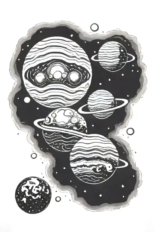 Galaxy scene with two planets representing each of your kids tattoo design idea